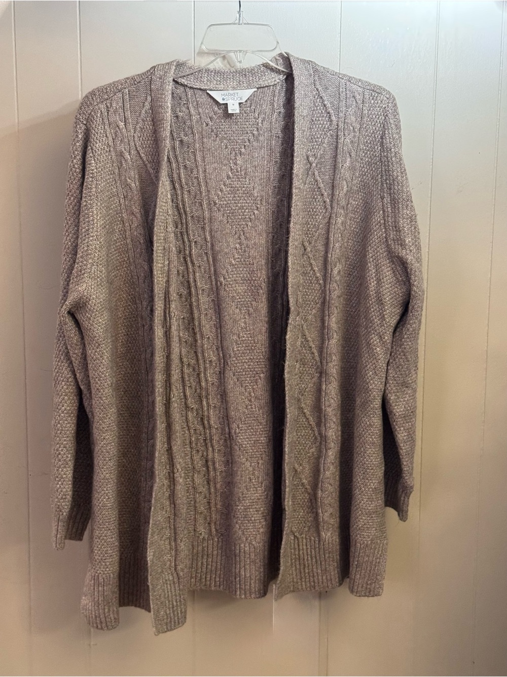 Market & Spruce Oatmeal Cable Knit Open Cardigan Sweater - Women